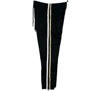 NWOT CSG Sweatpants Men L Black Side Zip Stripe Gold White Pull On Drawstring